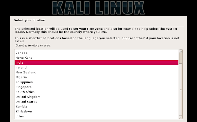 Select your Country in kali