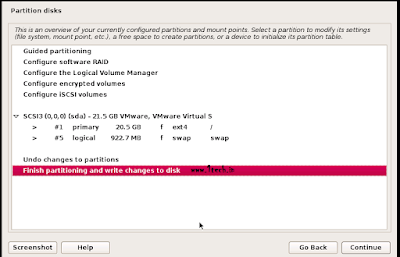 In next select finish partitioning and write changes to disk and hit continue